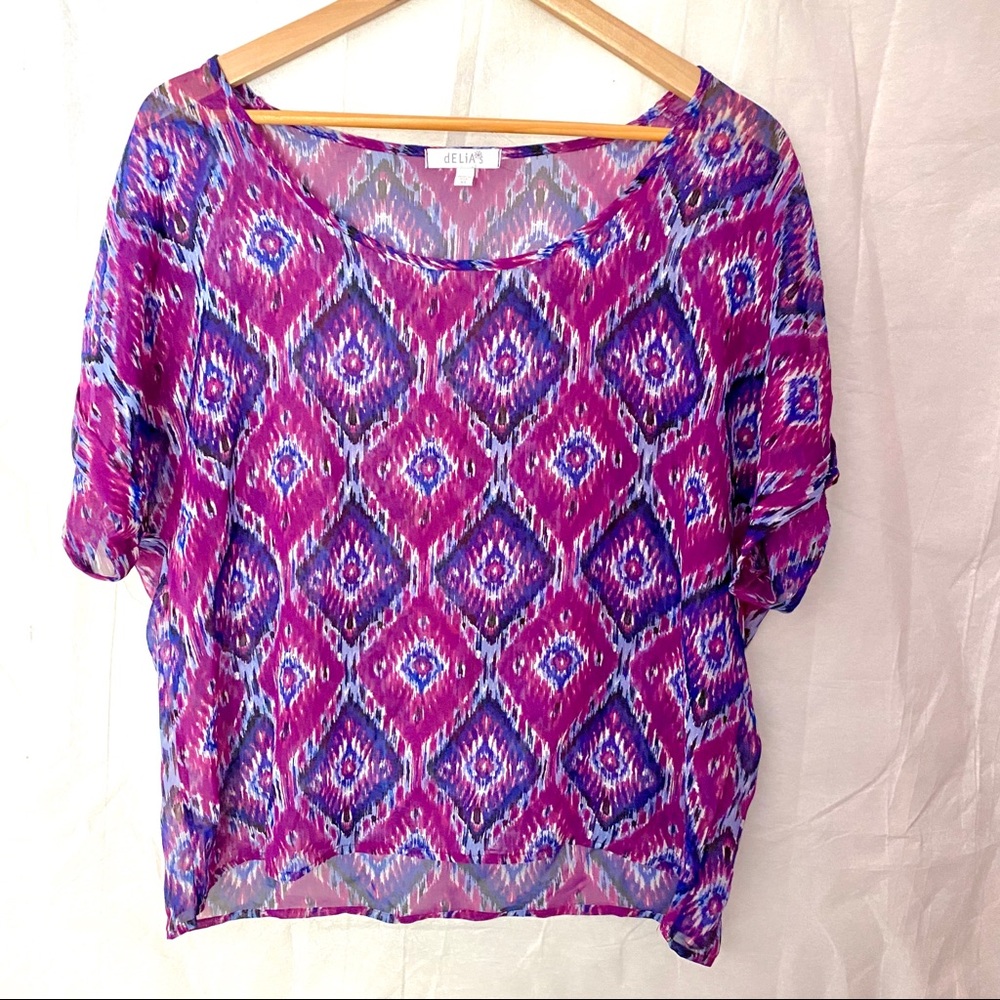 dELIA’s sheer geometric pattern blouse Size XL